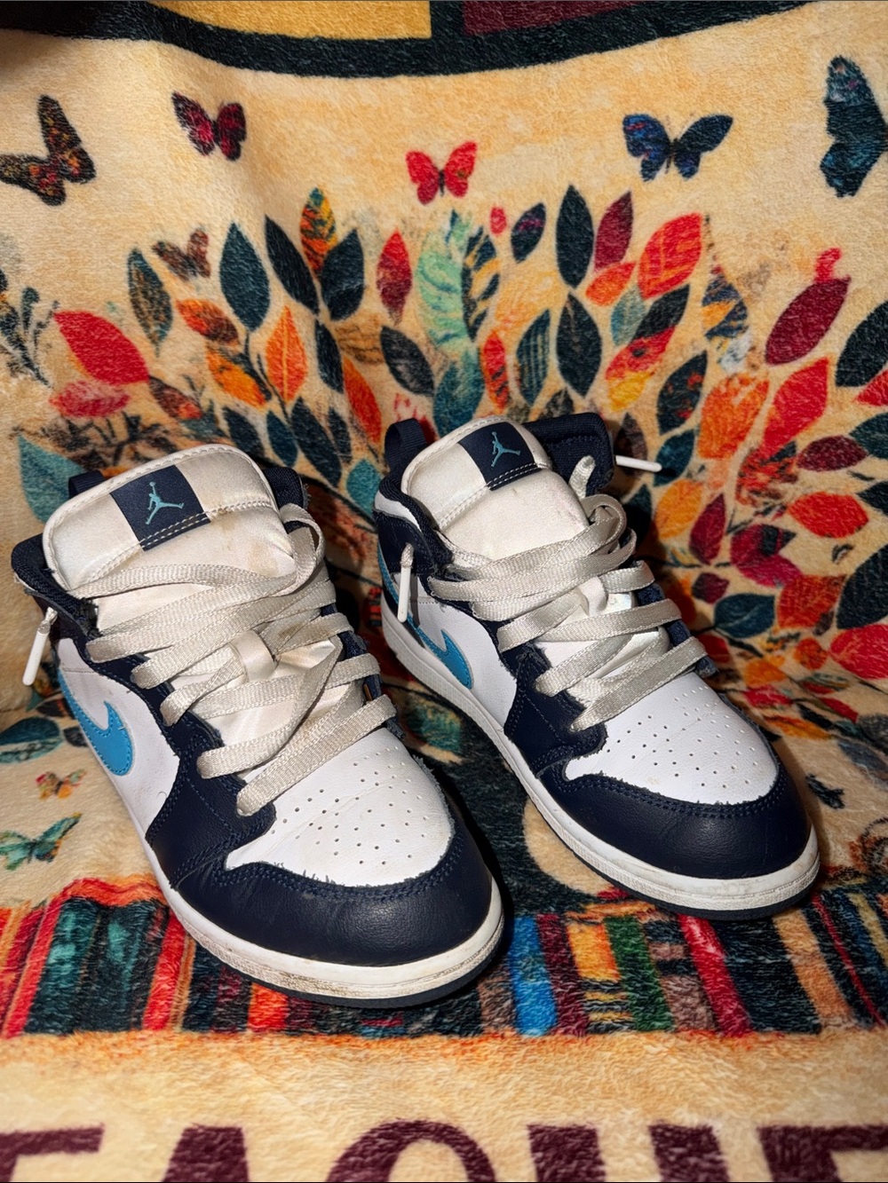 Jordan Kids Navy, White & Light Blue Mid-Top Sneakers